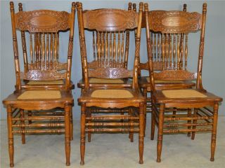 17896 Set Of 6 Refinished 1 Larkin Press Back Dining Chairs
