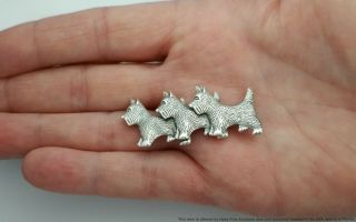 Vintage Sterling Silver Signed Beau 3 Scottish Terrier Scottie Dog Brooch Pin 2