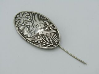 Vintage Sterling Silver Floral Bird Art Nouveau Stick Pin