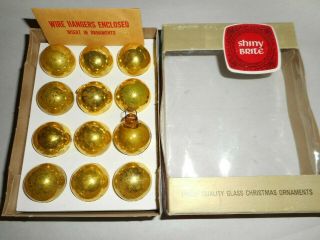 Vintage 1950 Shiny Brite 12.  Small 1 " Gold Glass Ball Christmas Tree Ornaments