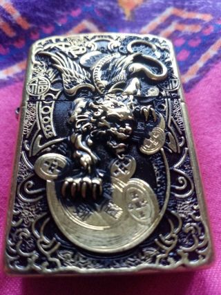 Golden Devil Dragon Solid Brass Zippo 2003 Fully Insert