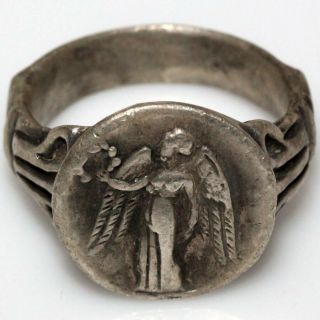 Circa 350 - 200 Bc Ancient Greek Bronze Mount Seal Ring - Athena Depiction - Intact
