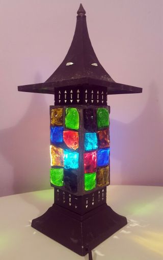 MID - CENTURY PETER MARSH STYLE CHUNKY STAINED GLASS TABLE LAMP VINTAGE 1960s 3