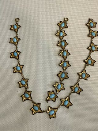 Vintage Schiaparelli Faux Turquoise Rhinestone Necklace And Bracelet