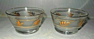 Mid Century Vintage Libbey Glass Golden Foliage Snack Bowl Set Of 2 3.  75 "