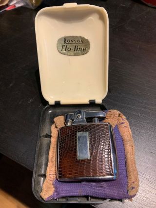 Vintage Ronson Flo - Line Lighter With Case And Bag