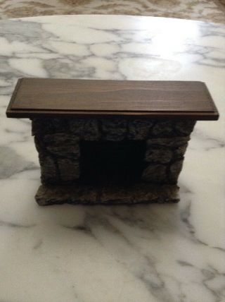 Vintage Miniature Doll House Furniture Wood Stone Fireplace Mantle