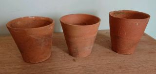 3 X Old Victorian Vintage Terracotta Plant Pots Garden Rare Small Seedling Pots.