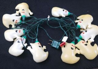 Halloween Hallmark 10 Ghost Blow Mold String Lights 1988 Vintage