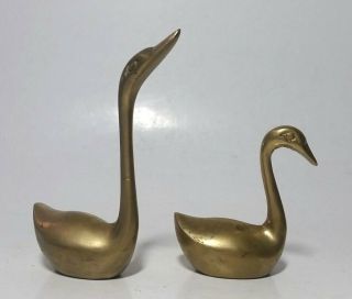 Solid Brass Swan Bird Figurines Vintage Paperweights India Set Of 2