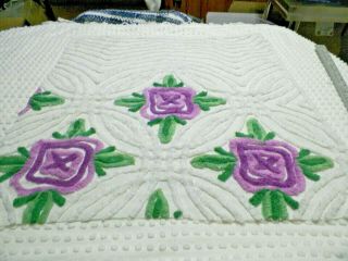Vintage Plush Lilac Floral Chenille Bedspread Quilting Craft Fabric A 1713