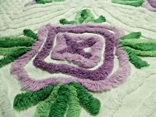 Vintage Plush Lilac Floral Chenille Bedspread Quilting Craft Fabric A 1713 2