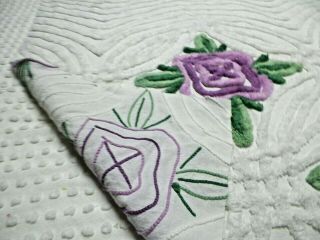Vintage Plush Lilac Floral Chenille Bedspread Quilting Craft Fabric A 1713 3