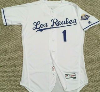 Los Reales Goins Sz 42 1 2018 Kansas City Royals Game Jersey Issue 50 Yrs Patch