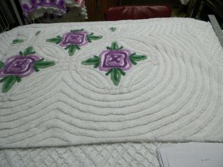 Vintage Plush Lilac Floral Chenille Bedspread Quilting Craft Fabric A 1712