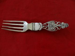 Very Rare Early Antique Silver Ornate With Two Faces Travel Folding Fork
