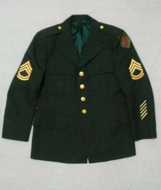 Vintage Army Military Suit W/pants Jacket Green W/patches Pre Owned