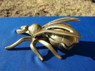 Vtg Brass Wasp Bee Insect Hinged Ashtray Mid Century Art Deco Figurative
