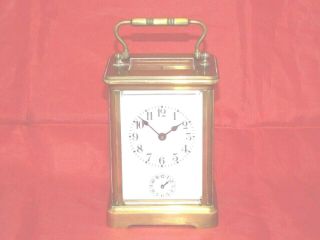 Antique French 8 Day Alarm Carriage Clock With Platform Escapement In Brass Case