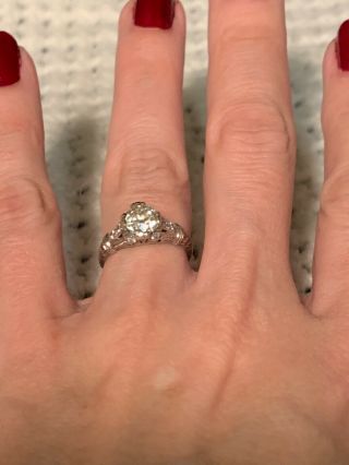 Vintage Diamond Engagement Ring 1,  Ct Certified Si1 Antique Platinum Art Deco