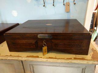 Vintage Art Deco Wooden Cutlery Canteen Box / Storage Box With Key
