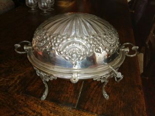 Antique Edwardian Art Nouveau Silver Plate Dome Roll Top Bacon Food Warmer Dish