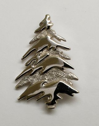 Rare Vintage Heavy Sterling Silver Christmas Pine Tree Holiday Pin By Mfa Boston