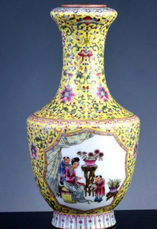 Finest Quality Signed Chinese Qianlong Famille Rose Imperial Yellow Enamel Vase