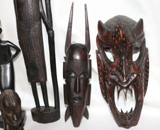 Vintage Wood Carved African Tribal Folk Art Statue,  Figure,  Figurines,  Masks