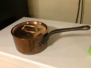 Crate & Barrel Vintage French Copper Sauce Pan W/ Lid Cast Iron Handle