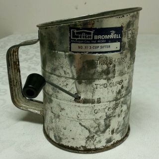 Vintage Leigh Bromwell Flour Sifter 39 - 3 Cup Black Wood Knob Rustic Steal
