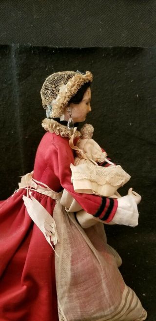 ANTIQUE VICHY AUTOMATON NANNY MOTHER & BABY DOLL COMPOSITION WOOD BISQUE WIND - UP 3