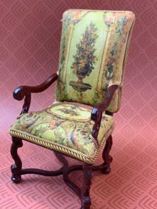 Vintage Miniature Dollhouse Artisan High Back Upholstered Chair By Jbm