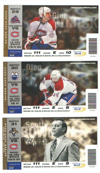 2002 - 03 Montreal Canadiens Vs Panthers Nhl Hockey Ticket Scotty Bowman