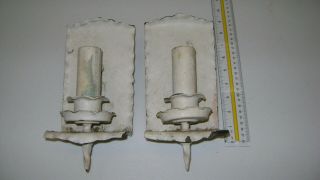 Vintage Antique Metal Wall Sconces With Finial At Bottom,  Scalloped Edge