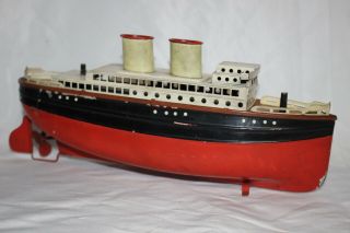Antique Fleischmann Ocean Liner Boat Ship Wind Up Tin Toy Germany 12 " No Res