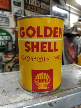 Golden Shell Motor Oil Metal Quart Can Vintage