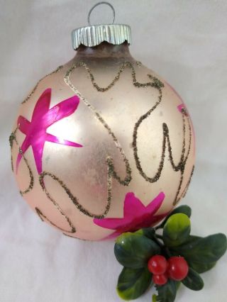 Vintage Christmas Ornament Pink Mercury Glass Starburst Design Shiny Brite Usa