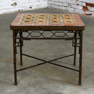 Art Deco Wrought Iron And Tile Side Table California Style Tiles