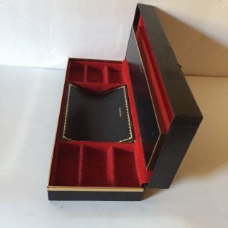 Vintage Jewelry Box Travel Black Faux Leather Red Lined Accessoires Organizers