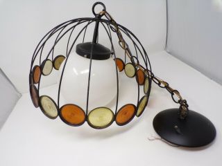 Vintage Mid Century Wire & Glass Chandelier Pendant Ceiling Light Fixture 331c