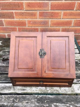 Vintage Stationary Oak Cabinet Box With Hinged Doors And Draw.