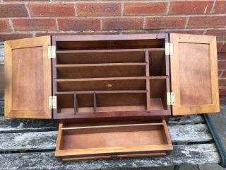 Vintage Stationary Oak Cabinet Box With Hinged Doors And Draw. 2
