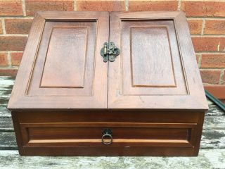 Vintage Stationary Oak Cabinet Box With Hinged Doors And Draw. 3