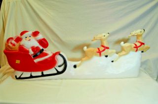 Union Products Santa Sled - One Piece - 30 " Blow Mold Christmas Decor - Vintage