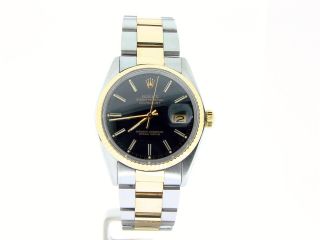 Rolex Datejust Mens 2Tone 18K Gold & Stainless Steel Oyster w/ Black Dial 16013 2