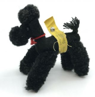Steiff Black Woolen Snobby Poodle Dog 6cm 2.  5in 1950s 60s Id Button Tag Doll Pet