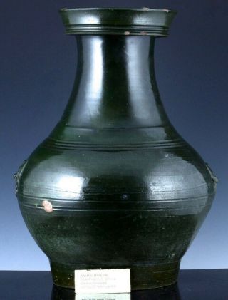 Authentic Large Chinese Green Glazed Archaic Pottery Hu Vase Han Dynasty