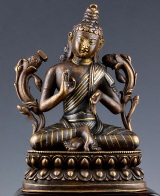 Very Fine 17/18thc Chinese Tibet Bronze Silver & Gold Inlaid Manjushri Buddha