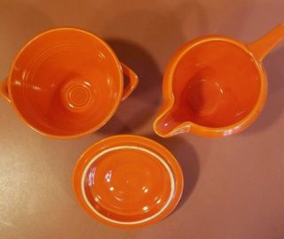 Sugar Creamer Set Bright Orange Ceramic Mid Century Vintage Pair 2